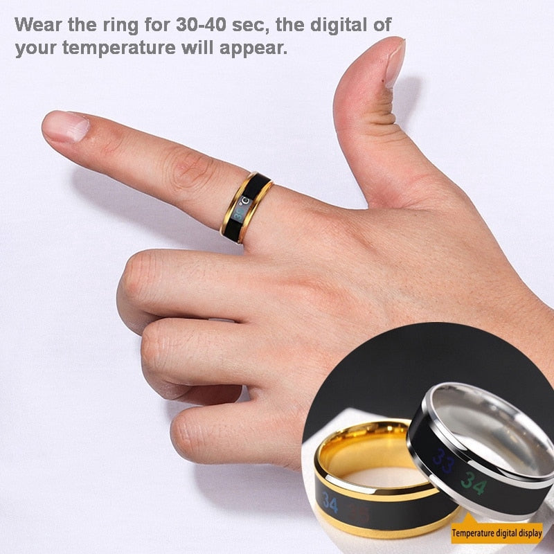Smart Sensor Body Temperature Ring Stainless Steel Fashion Display Real-time Temperature Test Finger Ring
