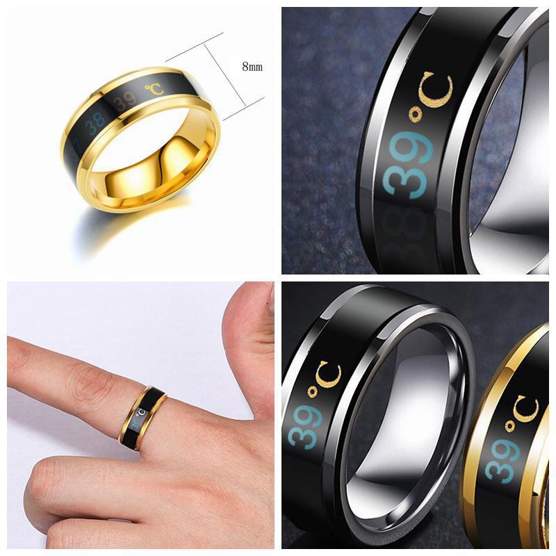 Smart Sensor Body Temperature Ring Stainless Steel Fashion Display Real-time Temperature Test Finger Ring