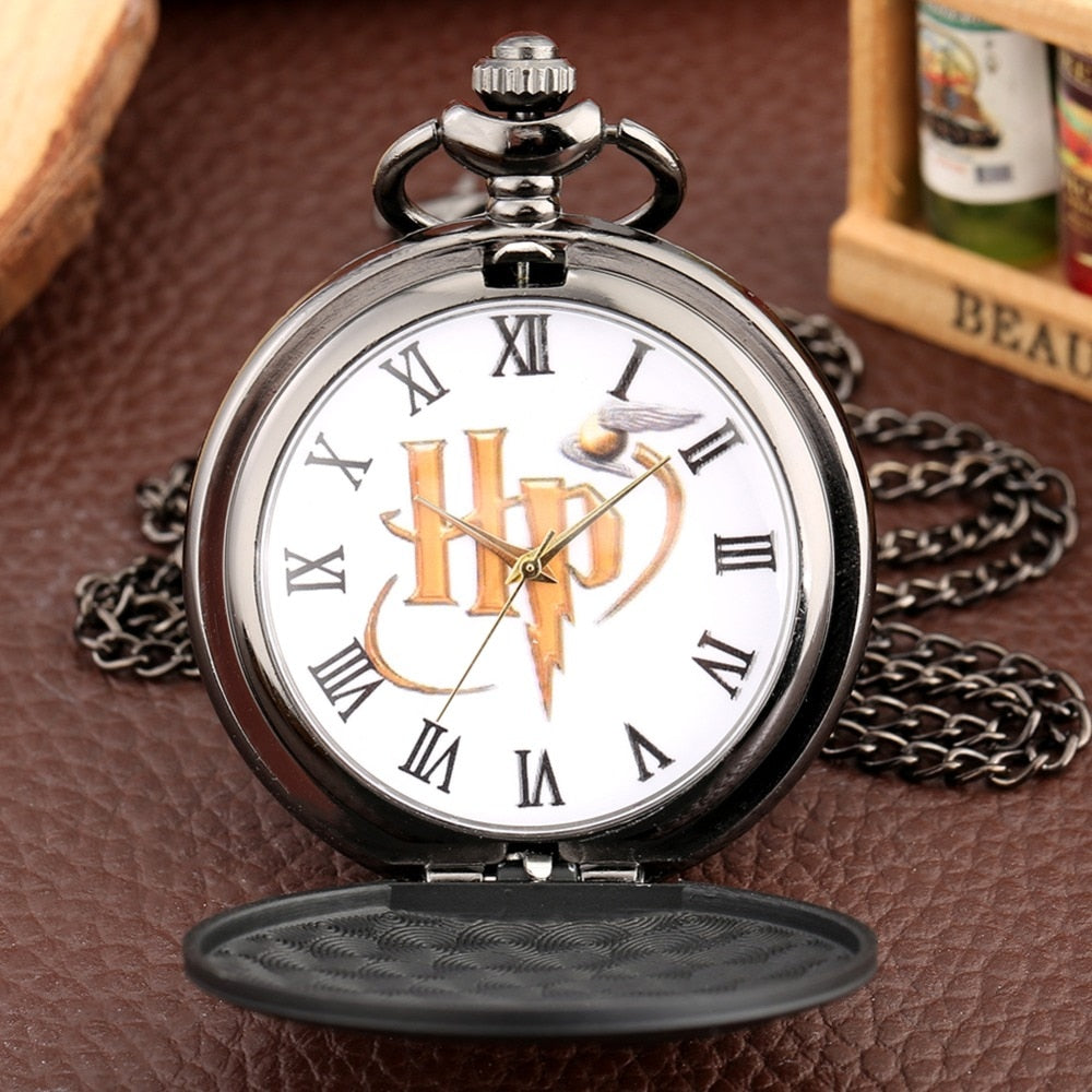 Retro Black/Gray HP Design Snitch Ball Quartz Pocket Watch Necklace Chain harried Pendant Pocket Watch Clock Gifts for Men Women