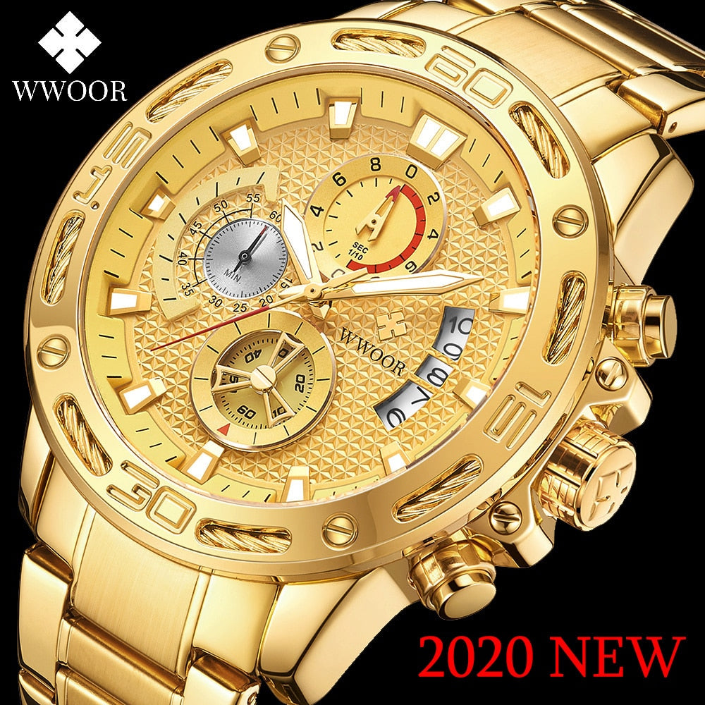 2020 New Men Watches Top Brand Luxury Gold Stainless Steel Quartz Watch Men Waterproof Sport Chronograph Relogio Masculino