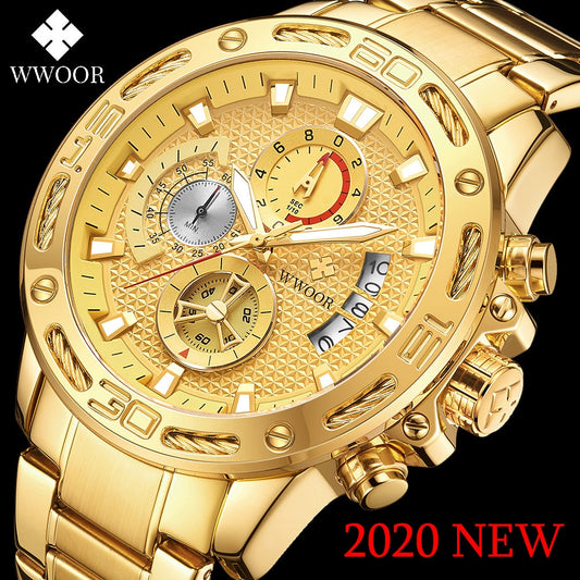 2020 New Men Watches Top Brand Luxury Gold Stainless Steel Quartz Watch Men Waterproof Sport Chronograph Relogio Masculino