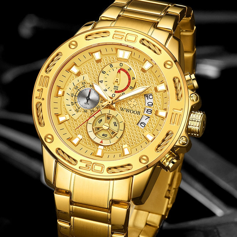 2020 New Men Watches Top Brand Luxury Gold Stainless Steel Quartz Watch Men Waterproof Sport Chronograph Relogio Masculino