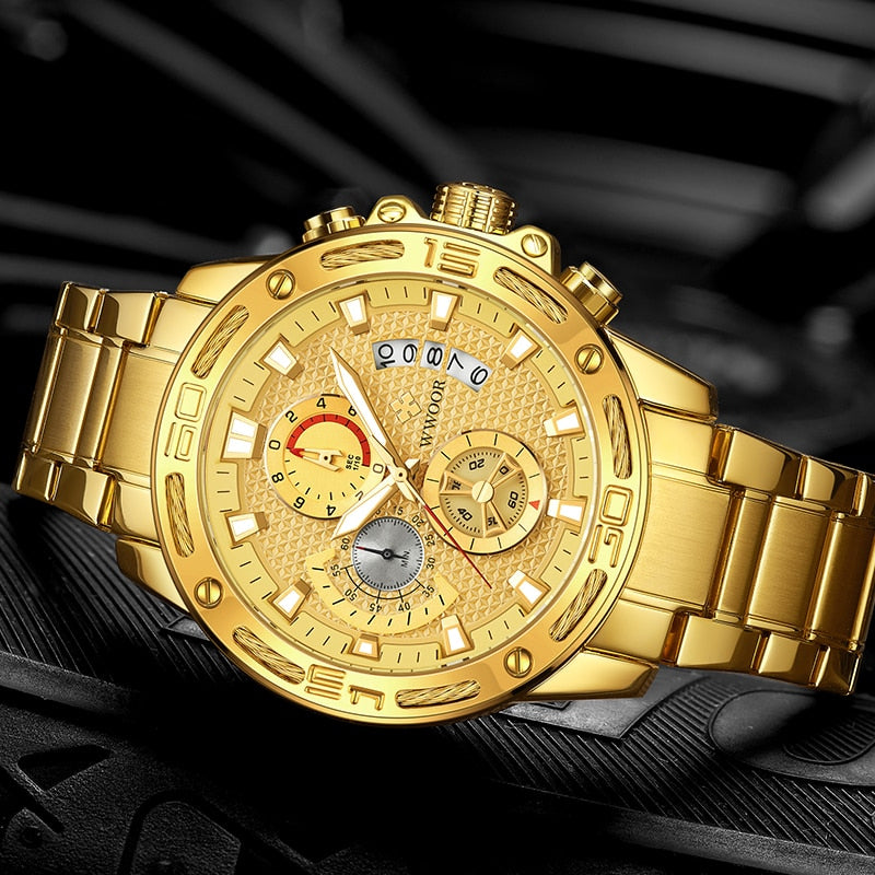 2020 New Men Watches Top Brand Luxury Gold Stainless Steel Quartz Watch Men Waterproof Sport Chronograph Relogio Masculino