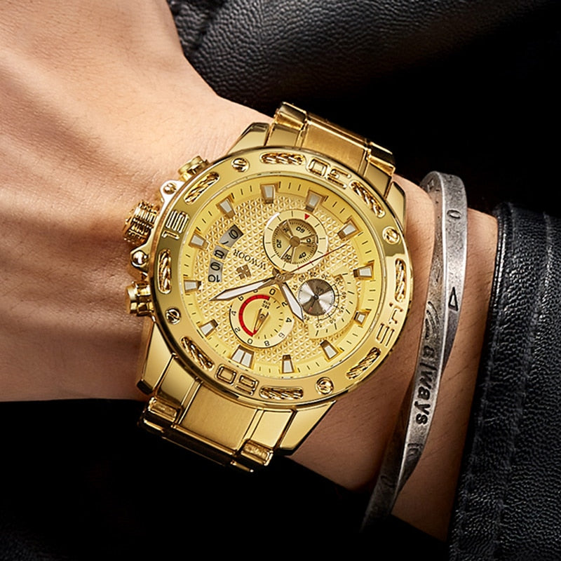 2020 New Men Watches Top Brand Luxury Gold Stainless Steel Quartz Watch Men Waterproof Sport Chronograph Relogio Masculino