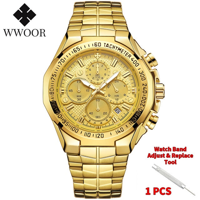 2020 New Men Watches Top Brand Luxury Gold Stainless Steel Quartz Watch Men Waterproof Sport Chronograph Relogio Masculino