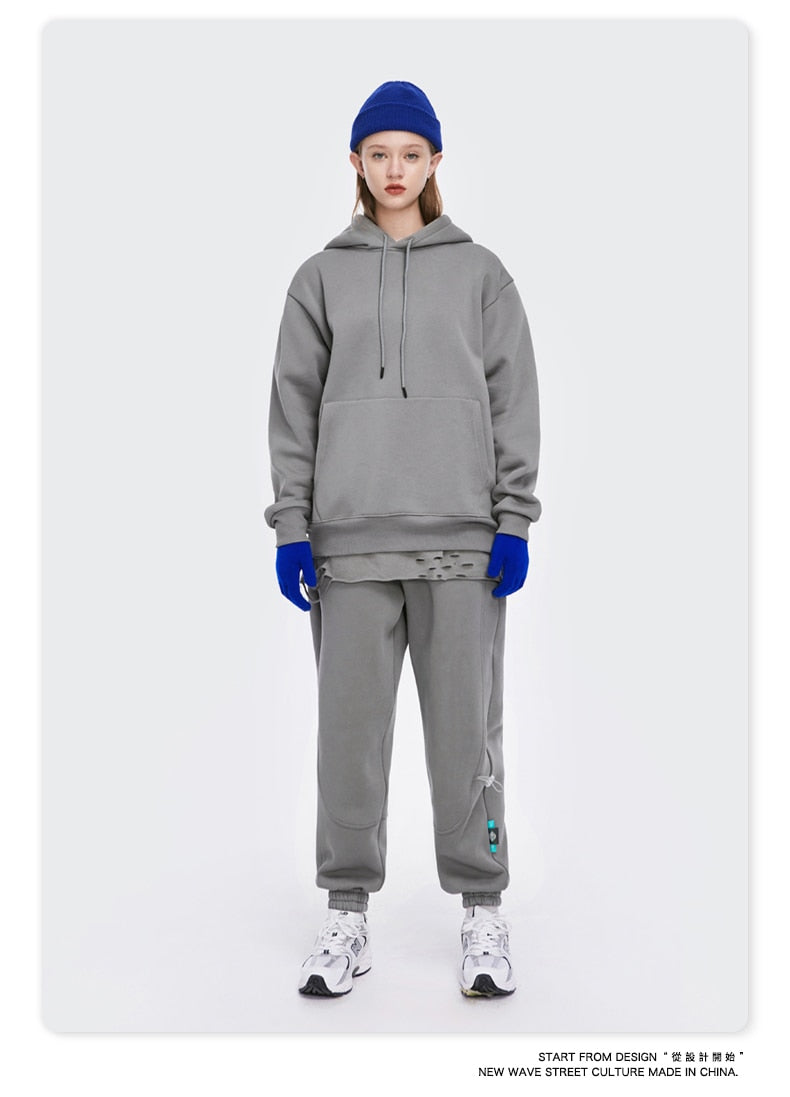 INFLATION Men Solid Color Soft Sweatshirt Set 2020 Winter Warm Fleece Fabric Tracksuit Couple Sweatpant Set Mens Clothing