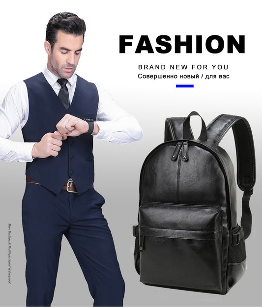 Brand Men Backpack Leather School Backpack Bag Fashion Waterproof Travel Bag Casual Leather Book bag Male