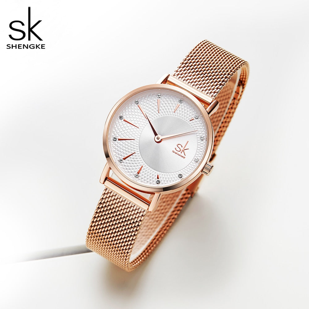 Shengke Quartz Watch Women Mesh Stainless Steel Watchband Casual Wristwatch Japan Movement Bayan Kol Saati Reloj Mujer 2019