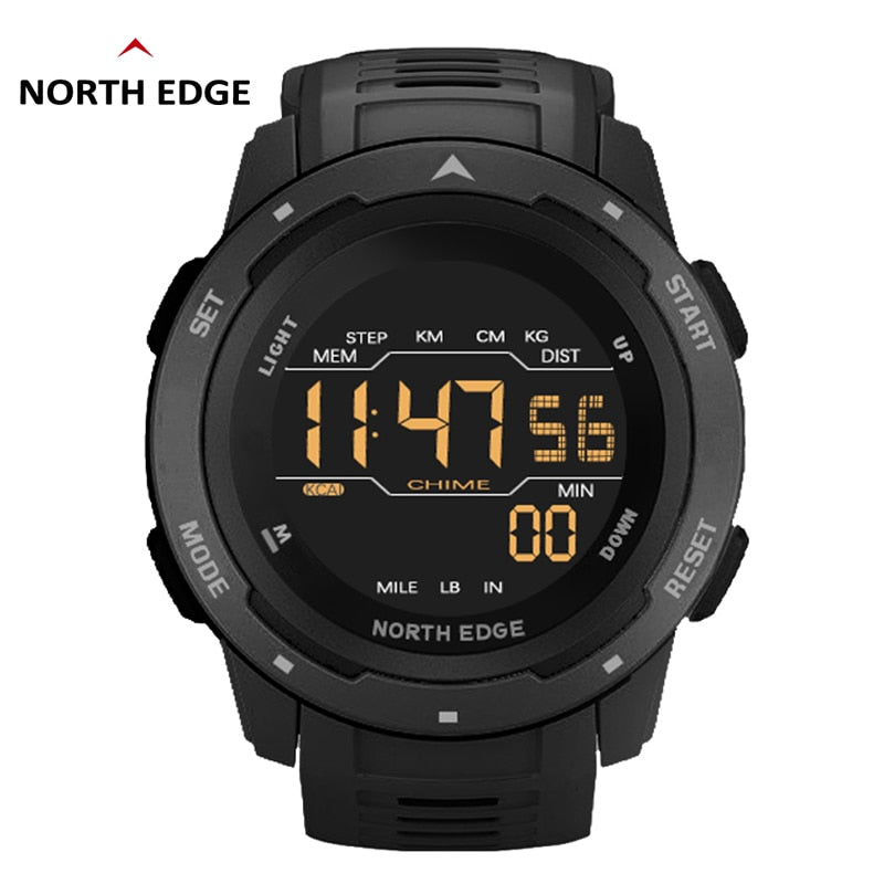 NORTH EDGE Men Digital Watch Men's Sports Watches Dual Time Pedometer Alarm Clock Waterproof 50M Digital Watch Military Clock