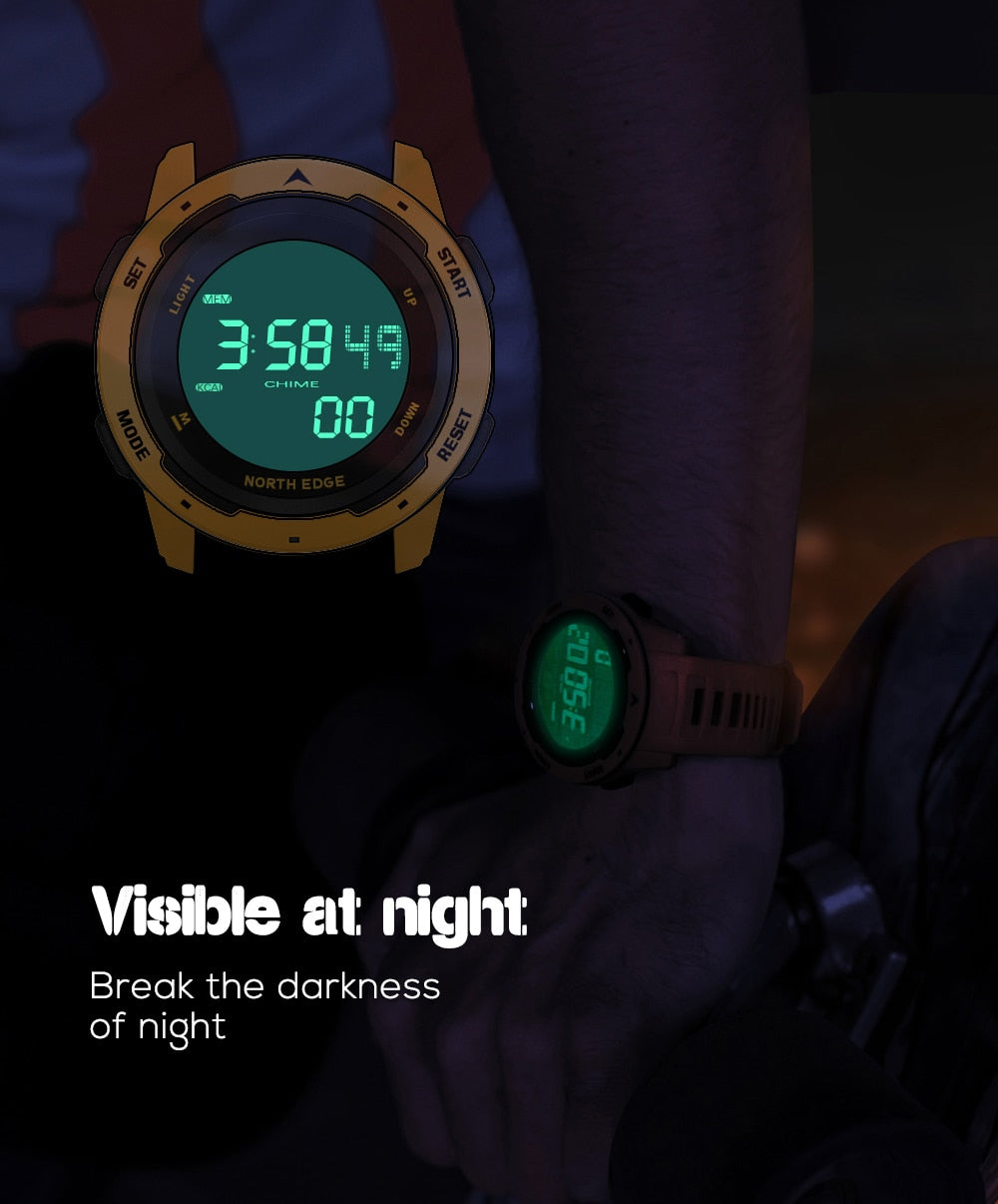NORTH EDGE Men Digital Watch Men's Sports Watches Dual Time Pedometer Alarm Clock Waterproof 50M Digital Watch Military Clock