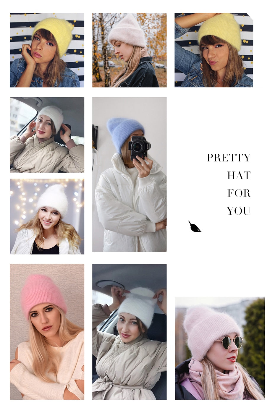 Winter hats for women warm long rabbit fur hair female caps fashion solid colors wide cuff young style beanies