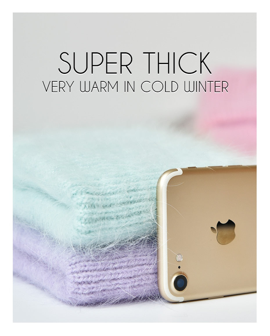 Winter hats for women warm long rabbit fur hair female caps fashion solid colors wide cuff young style beanies