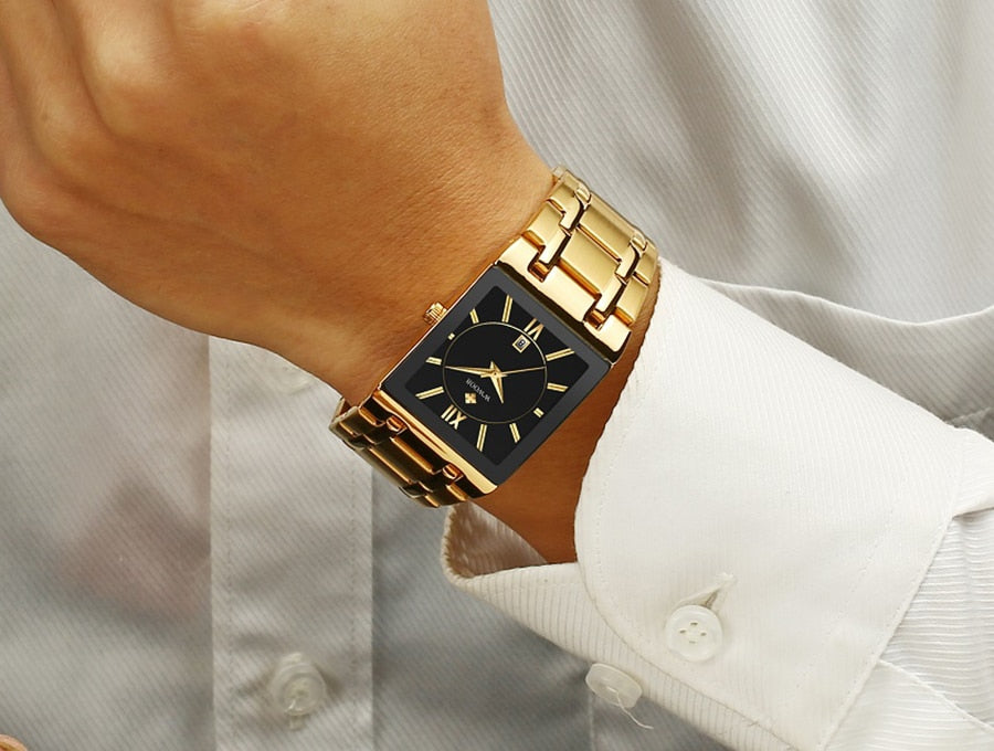 Relogio Masculino WWOOR Gold Watch Men Square Mens Watches Top Brand Luxury Golden Quartz Stainless Steel Waterproof Wrist Watch