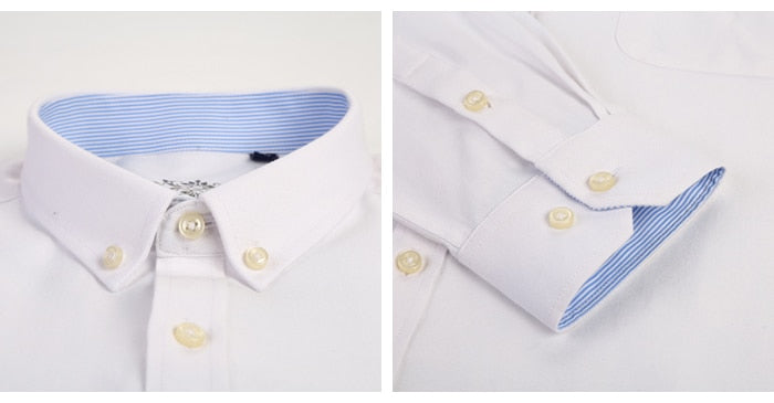 Men's Long Sleeve Oxford Plaid Striped Casual Shirt Front Patch Chest Pocket Regular-fit Button-down Collar Thick Work Shirts