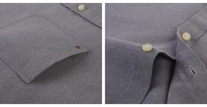 Men's Long Sleeve Oxford Plaid Striped Casual Shirt Front Patch Chest Pocket Regular-fit Button-down Collar Thick Work Shirts