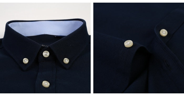 Men's Long Sleeve Oxford Plaid Striped Casual Shirt Front Patch Chest Pocket Regular-fit Button-down Collar Thick Work Shirts