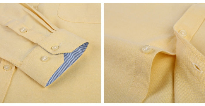 Men's Long Sleeve Oxford Plaid Striped Casual Shirt Front Patch Chest Pocket Regular-fit Button-down Collar Thick Work Shirts