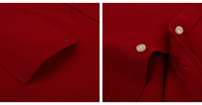 Men's Long Sleeve Oxford Plaid Striped Casual Shirt Front Patch Chest Pocket Regular-fit Button-down Collar Thick Work Shirts