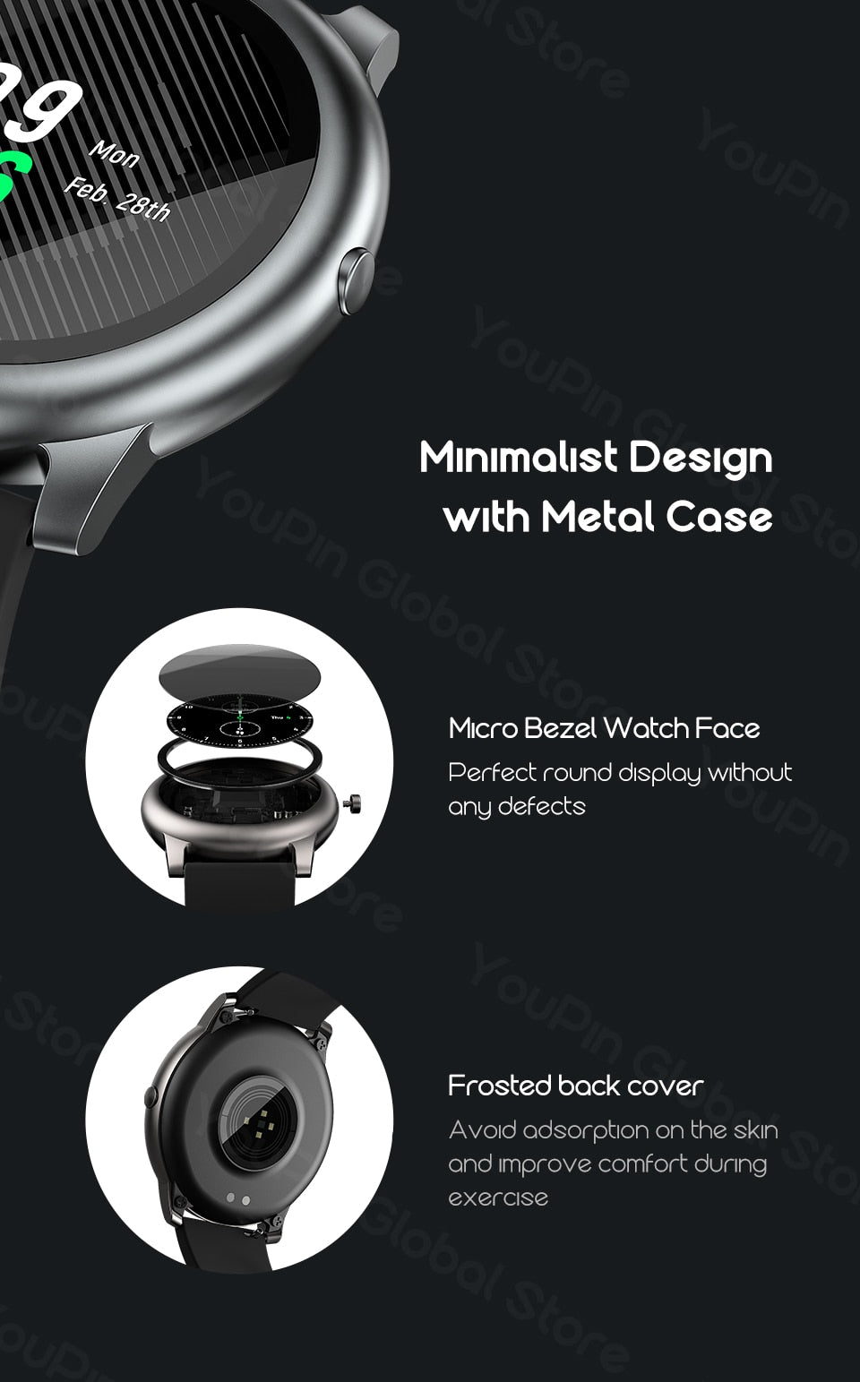 Smart Watch Sport Metal Heart Rate Sleep Monitor IP68 Waterproof iOS Android Global Version for Xiaomi YouPin