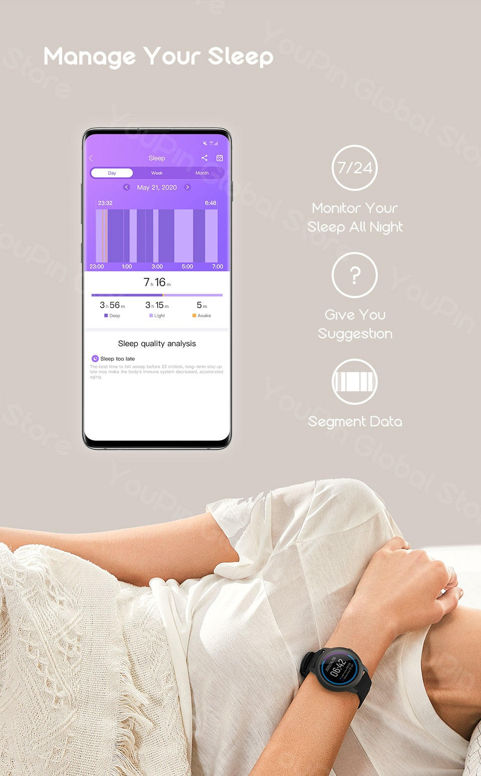 Smart Watch Sport Metal Heart Rate Sleep Monitor IP68 Waterproof iOS Android Global Version for Xiaomi YouPin