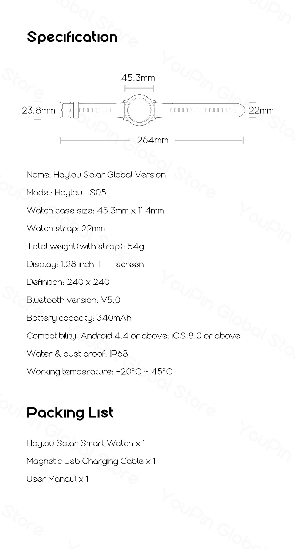 Smart Watch Sport Metal Heart Rate Sleep Monitor IP68 Waterproof iOS Android Global Version for Xiaomi YouPin