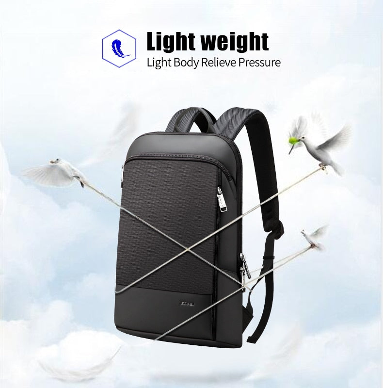 BOPAI Slim Laptop Backpack Men 15.6 Inch Office Work Women Backpacking Business Bag Unisex Black Thin Ultralight Bag Pack