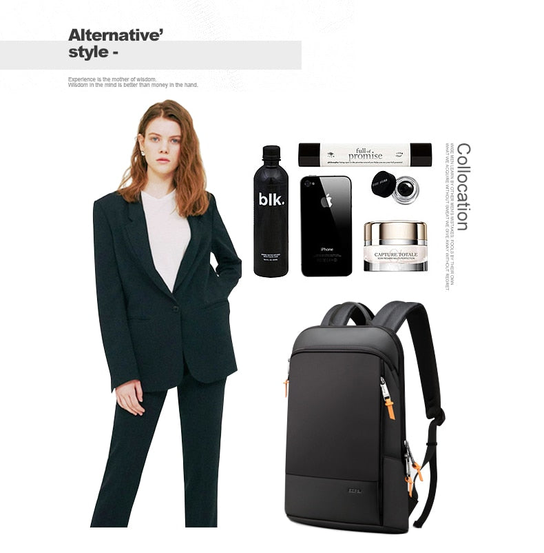 BOPAI Slim Laptop Backpack Men 15.6 Inch Office Work Women Backpacking Business Bag Unisex Black Thin Ultralight Bag Pack