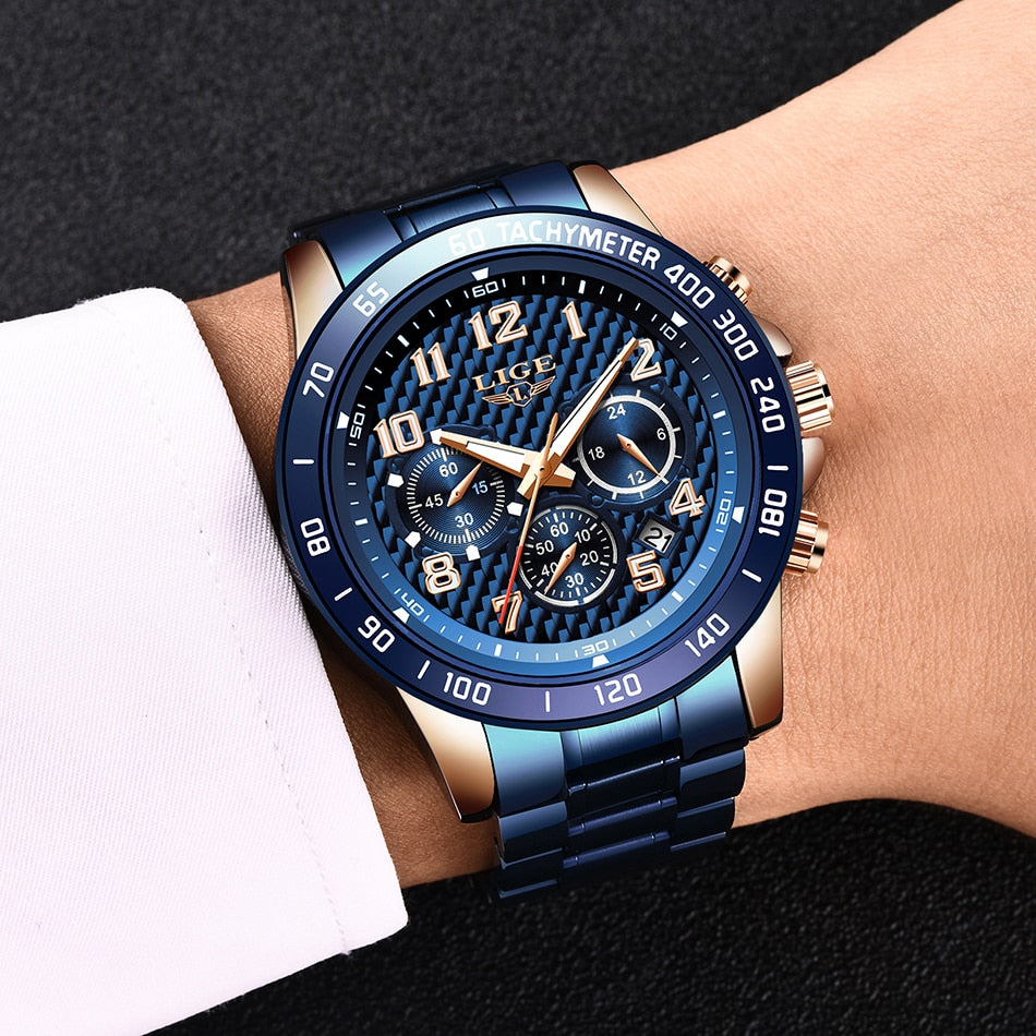LIGE 2020 New Arrival Men Watches Top Luxury Brand Sport Watch Men Chronograph Quartz Wristwatch Date Male Relogio Masculino+Box