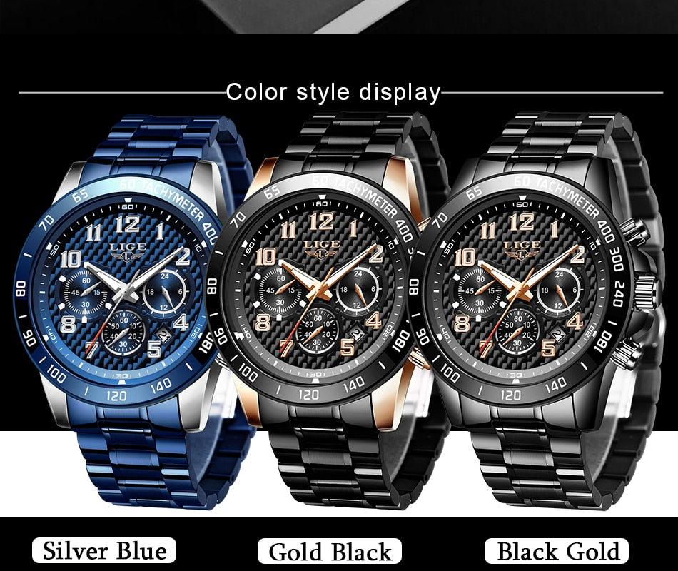 LIGE 2020 New Arrival Men Watches Top Luxury Brand Sport Watch Men Chronograph Quartz Wristwatch Date Male Relogio Masculino+Box