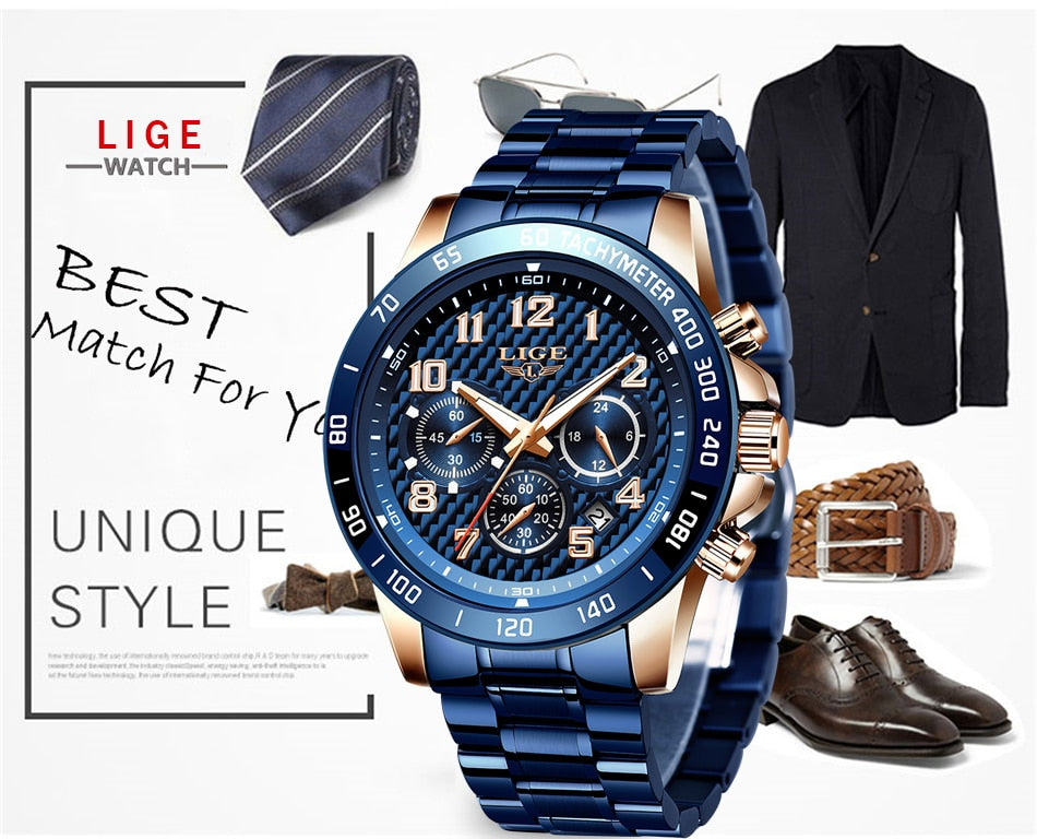 LIGE 2020 New Arrival Men Watches Top Luxury Brand Sport Watch Men Chronograph Quartz Wristwatch Date Male Relogio Masculino+Box