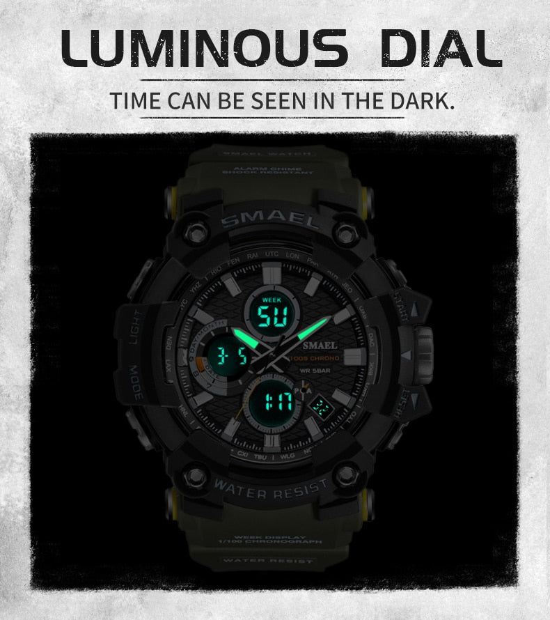 Sport Watch Dual Time Men Watches 50m WaterproofMale Clock  Military Watches for Men 1802D Shock Resisitant Sport Watches Gifts