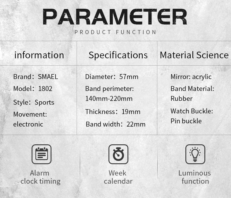 Sport Watch Dual Time Men Watches 50m WaterproofMale Clock  Military Watches for Men 1802D Shock Resisitant Sport Watches Gifts