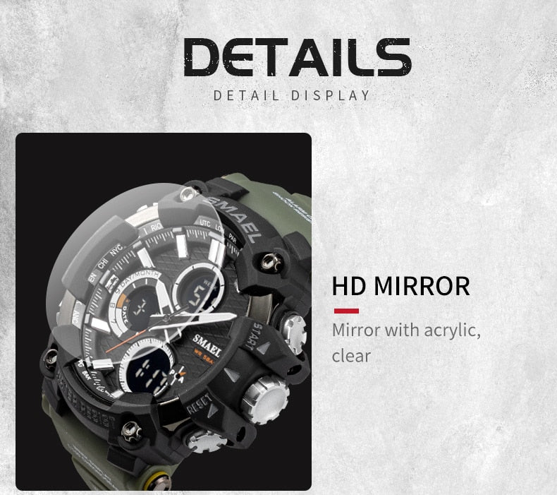 Sport Watch Dual Time Men Watches 50m WaterproofMale Clock  Military Watches for Men 1802D Shock Resisitant Sport Watches Gifts