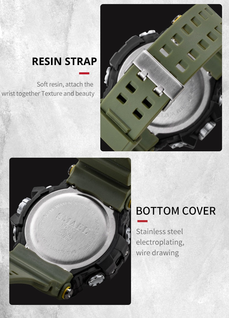 Sport Watch Dual Time Men Watches 50m WaterproofMale Clock  Military Watches for Men 1802D Shock Resisitant Sport Watches Gifts