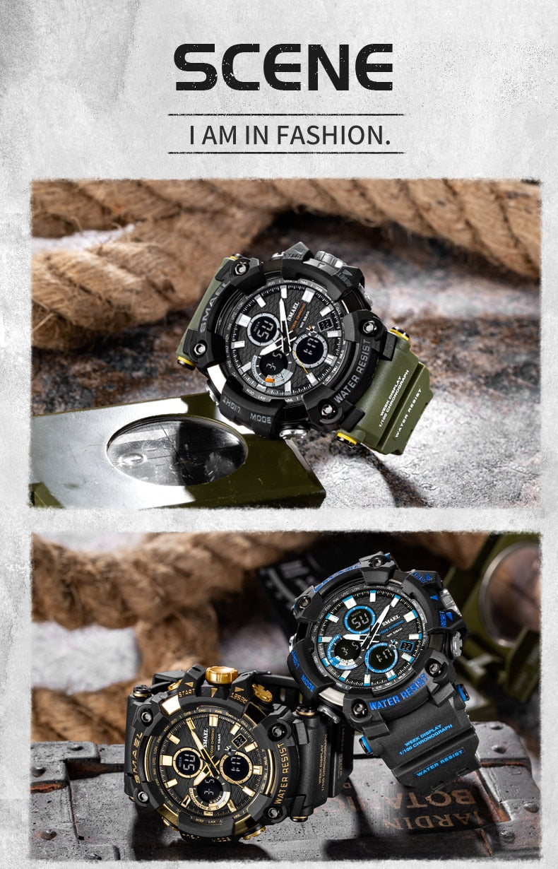 Sport Watch Dual Time Men Watches 50m WaterproofMale Clock  Military Watches for Men 1802D Shock Resisitant Sport Watches Gifts