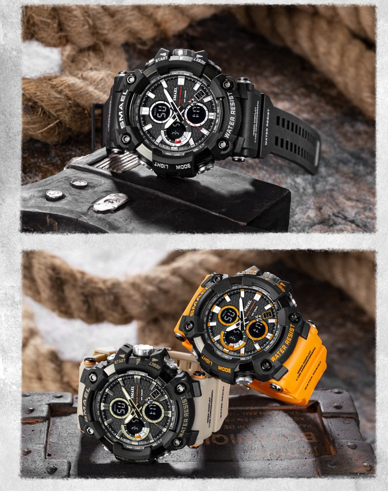 Sport Watch Dual Time Men Watches 50m WaterproofMale Clock  Military Watches for Men 1802D Shock Resisitant Sport Watches Gifts