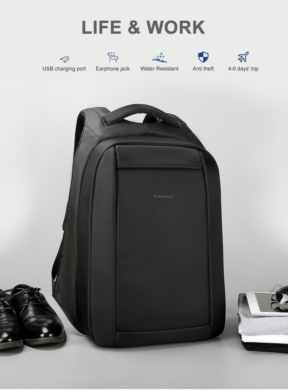 Hidden Anti theft Zipper 15.6 inch Men School Laptop Backpacks Water Repellent Travel 20L Multi USB Charger Male Mochila women
