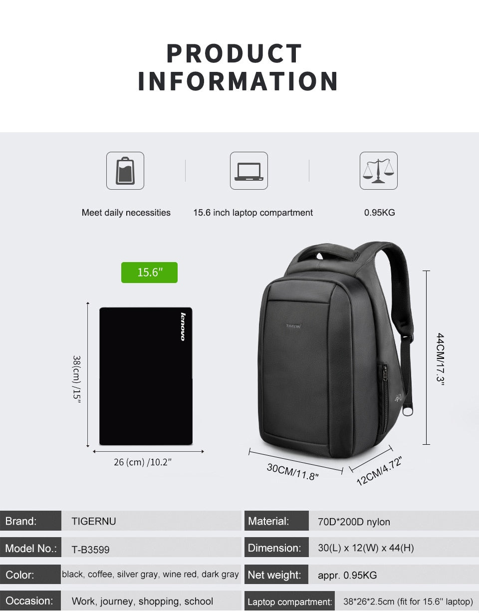 Hidden Anti theft Zipper 15.6 inch Men School Laptop Backpacks Water Repellent Travel 20L Multi USB Charger Male Mochila women