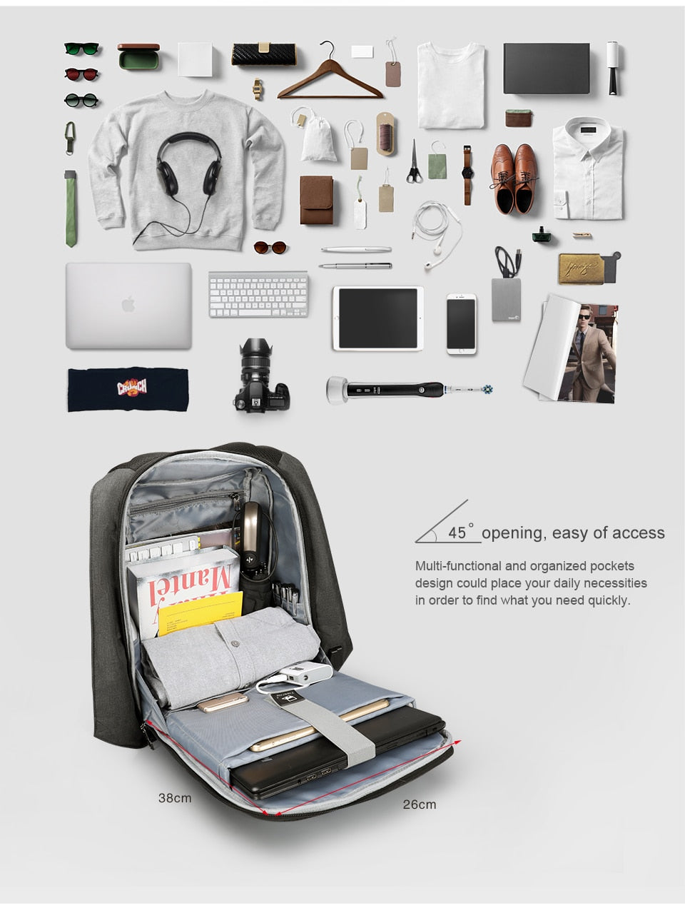 Hidden Anti theft Zipper 15.6 inch Men School Laptop Backpacks Water Repellent Travel 20L Multi USB Charger Male Mochila women