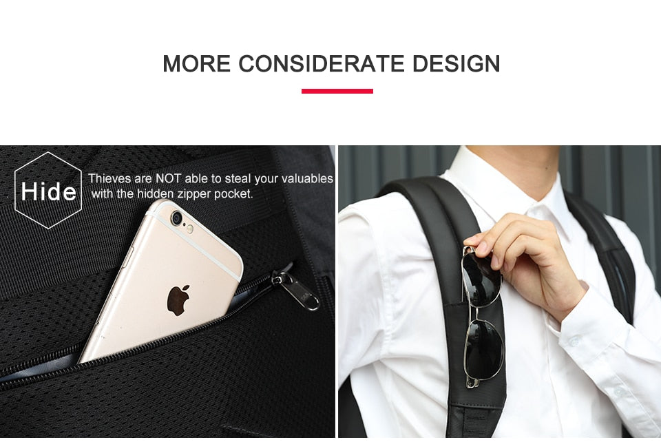 Hidden Anti theft Zipper 15.6 inch Men School Laptop Backpacks Water Repellent Travel 20L Multi USB Charger Male Mochila women