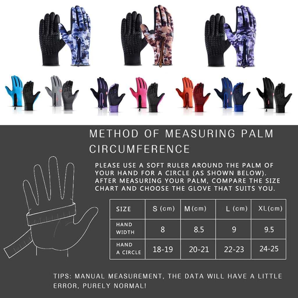 WorthWhile Winter Cycling Gloves Bicycle Warm Touchscreen Full Finger Gloves Waterproof Outdoor Bike Skiing Motorcycle Riding