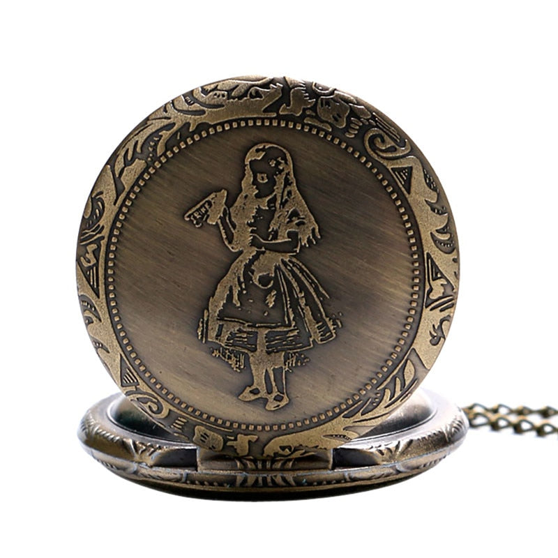 New Arrival Retro Alice in Wonderland Theme Bronze Quartz Pocket Watches Vintage Fob Watches Christmas Birthday Gift