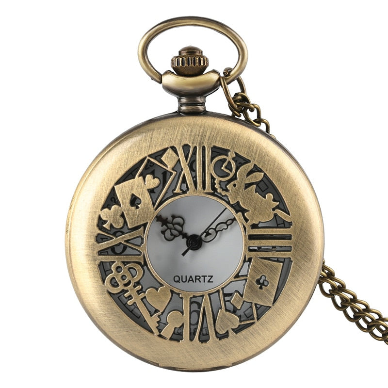 New Arrival Retro Alice in Wonderland Theme Bronze Quartz Pocket Watches Vintage Fob Watches Christmas Birthday Gift
