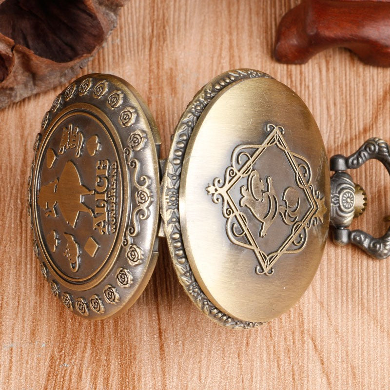 New Arrival Retro Alice in Wonderland Theme Bronze Quartz Pocket Watches Vintage Fob Watches Christmas Birthday Gift