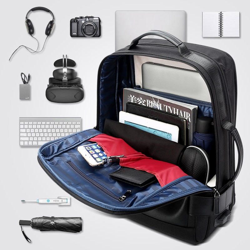Brand Enlarge Backpack USB External Charge 15.6 Inch Laptop Backpack Shoulders Men Anti-Theft Waterproof Travel Backpack