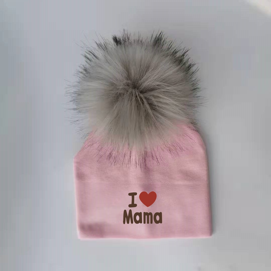 girl newborn cotton hats baby pom pom photo props i love mama papa children's kids hat  boy toddler girl cap bonnet infant hats