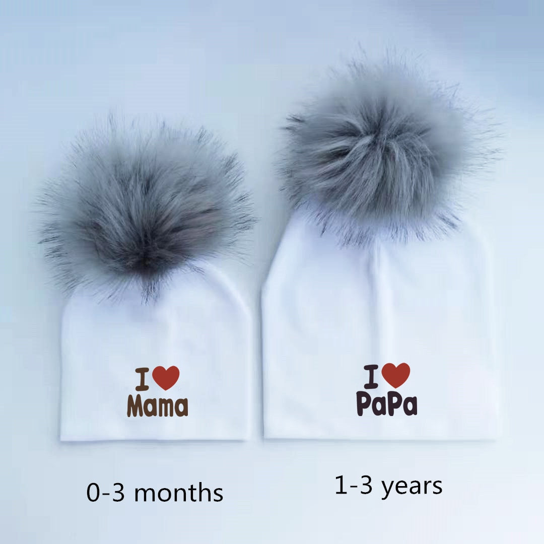 girl newborn cotton hats baby pom pom photo props i love mama papa children's kids hat  boy toddler girl cap bonnet infant hats
