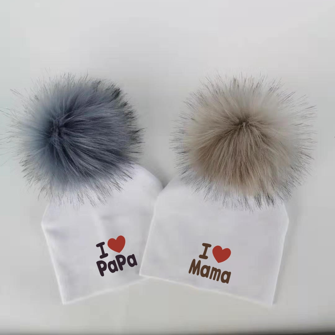 girl newborn cotton hats baby pom pom photo props i love mama papa children's kids hat  boy toddler girl cap bonnet infant hats