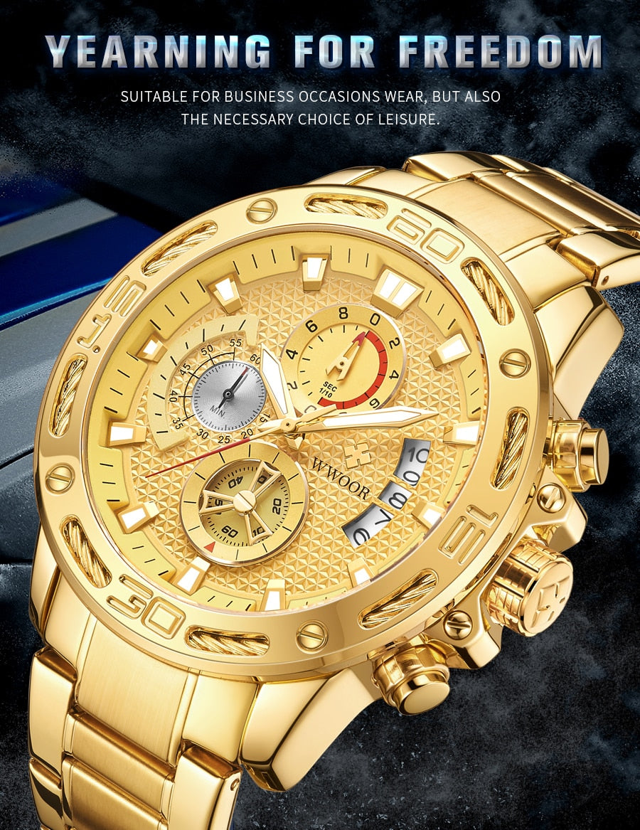 2020 New Men Watches Top Brand Luxury Gold Stainless Steel Quartz Watch Men Waterproof Sport Chronograph Relogio Masculino