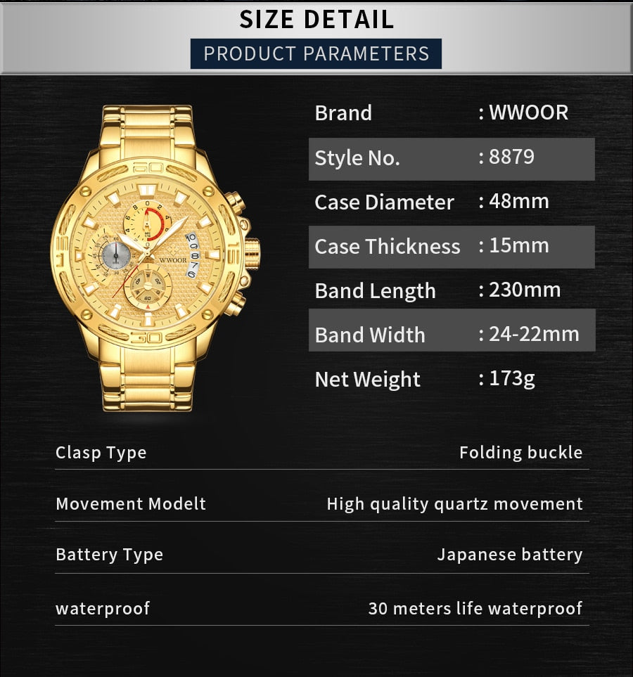 2020 New Men Watches Top Brand Luxury Gold Stainless Steel Quartz Watch Men Waterproof Sport Chronograph Relogio Masculino